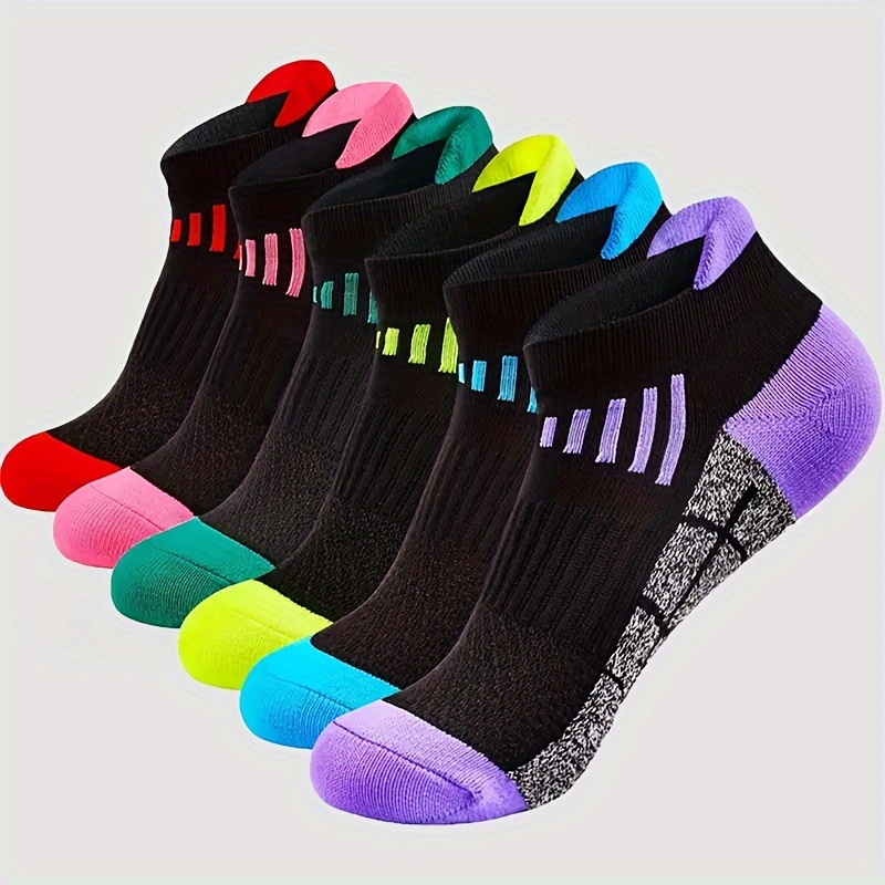 

6 Pairs Colorblock Athletic Socks, Breathable Cushioned Low Cut Running Ankle Socks, Women's Stockings & Hosiery