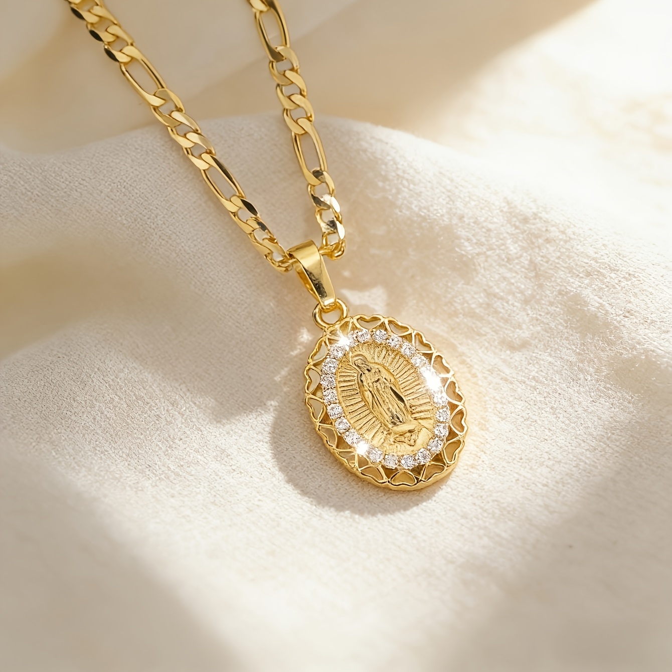 TEMU 14k Gold-plated Light Luxury Inlaid Zirconia Holy Mother Lady Pendant, Faith Charm, Holiday , Suitable For Christmas, Holidays And Daily Use,