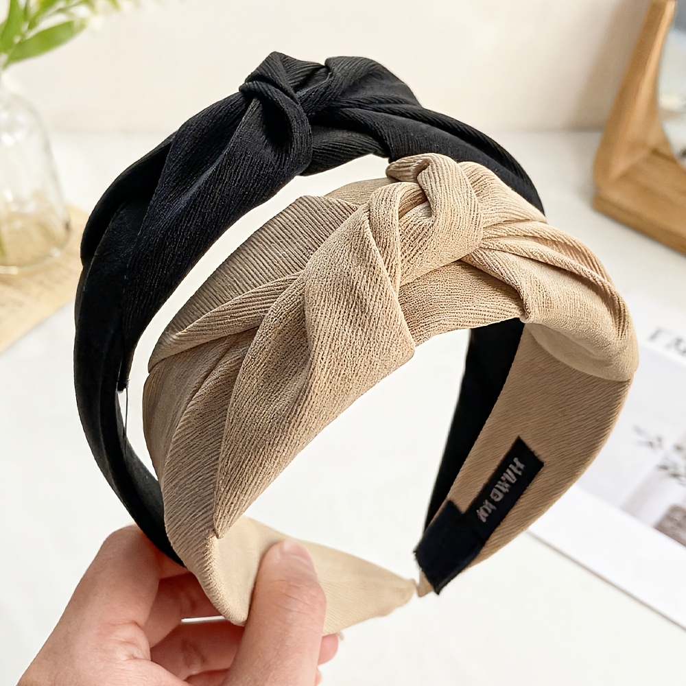 TEMU 2pcs Women' Wide-brimmed Knotted Headbands Suitable For Large Head , Non-constricting Hair With Knotted Knot, Soft Fabric Hair For Travel,