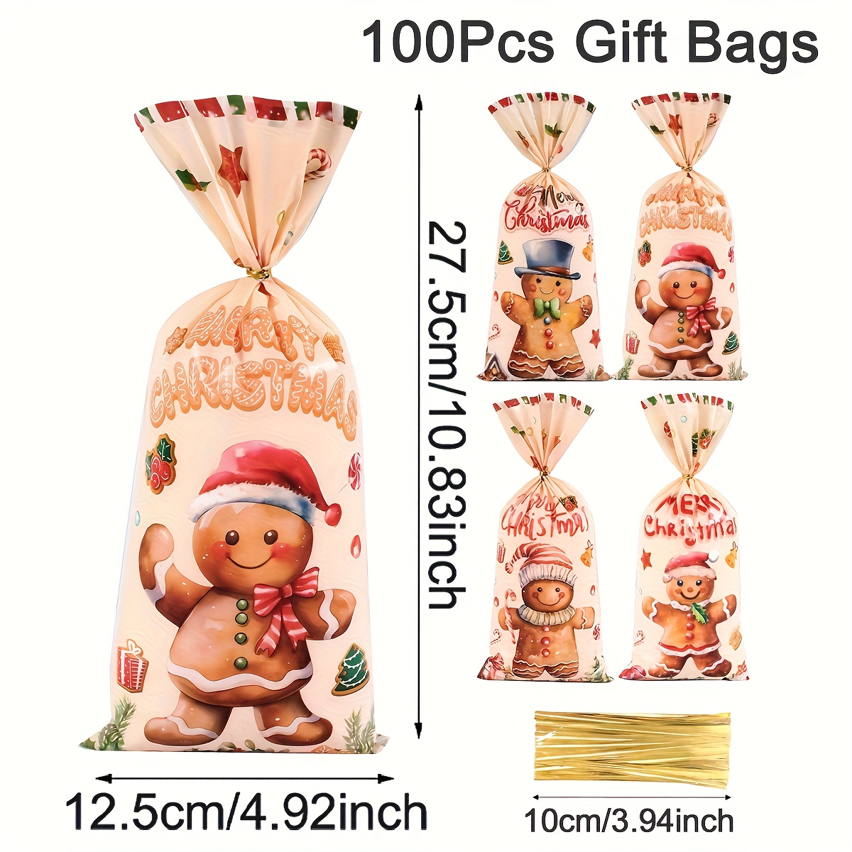 Image of Gingerbread Man Christmas Gift Bags In Sets Of 25, 50, Or 100, Perfect For Holiday Parties And For Home Decorations For Christmas 2025 And New Year 2026, Ideal For Wrapping Gifts And Festive Decor