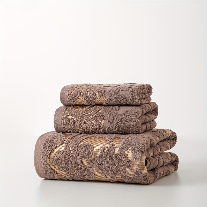 Image of 3pcs 100% Towel Set (1pc Towel, 1pc Towel, 1pc Washcloth), , Luxurious Style Towel, Water Absorption, Not Easy To Shed Hair And Color, Essential For Bathroom, Suitable For Gifting To