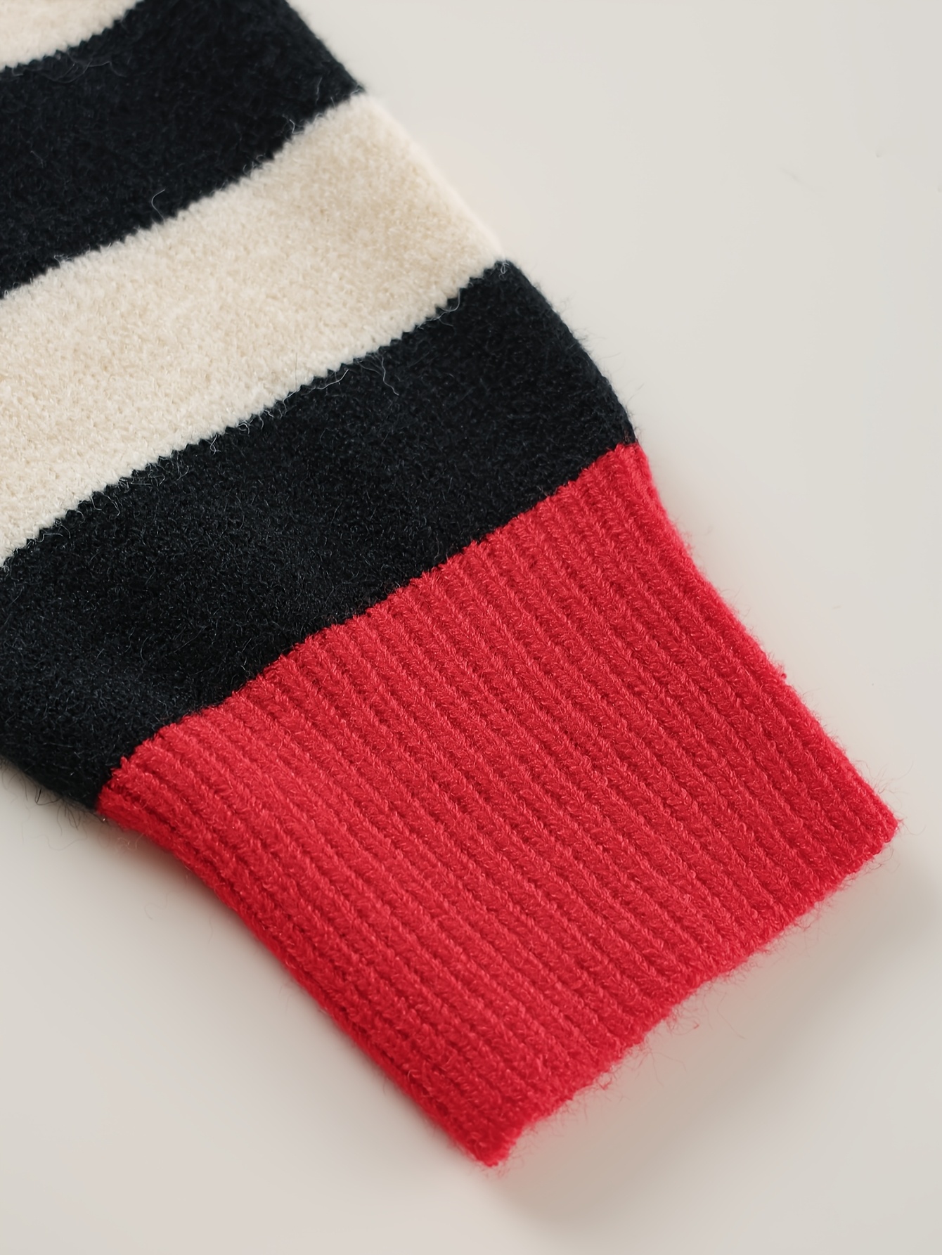 Women's Striped Pullover Sweater Navy Red Medium Stretch Round Neck,  Spring/Fall Casual Dressy Outfits, Hand Wash/*