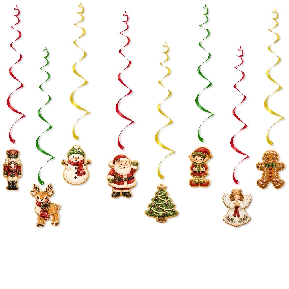 TEMU 16pcs Christmas Hanging Swirl Decorations, Red Green And Ceiling Hanging Streamers Party Supplies For Indoor Outdoor Home Door Office Classroom