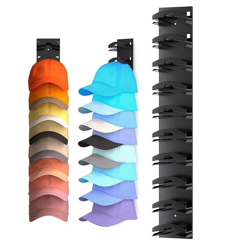 TEMU Wall Mounted Baseball Storage Rack, Durable Adhesive Rack, Suitable For Wardrobes And Doors, Black Plastic Storage Solution, With Multiple Compartments For Easy Organization Of Hats, Rack