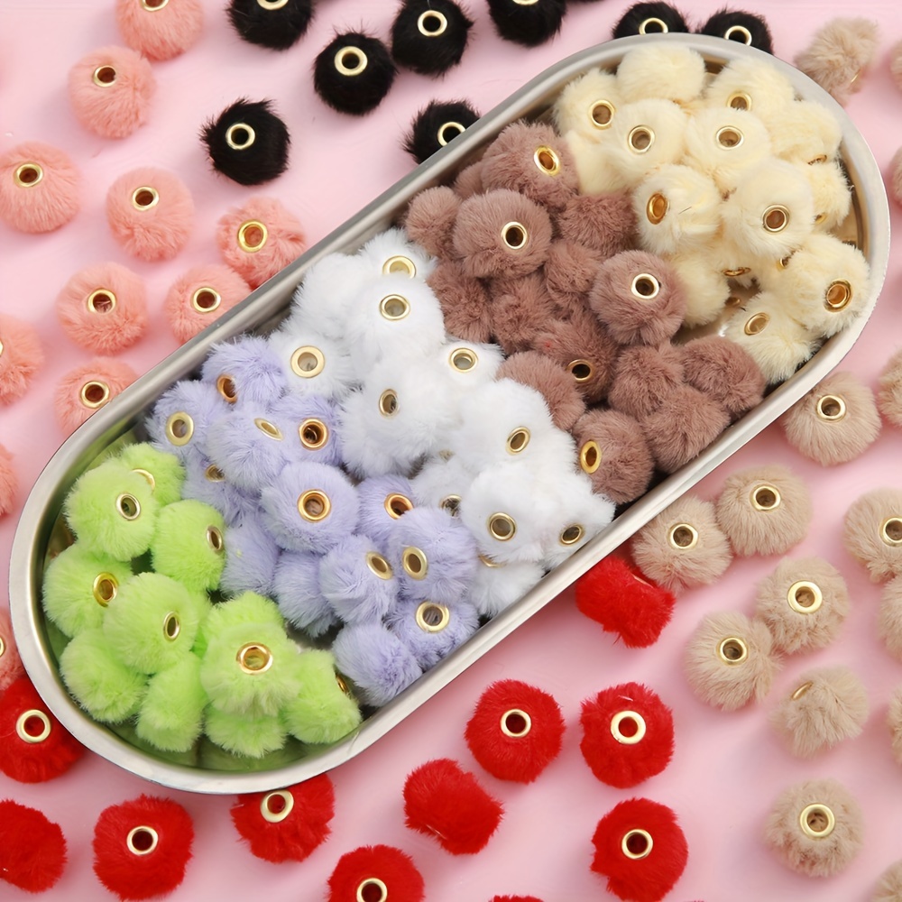 

20/50pcs New 2cm Super Soft Faux Fur Pom Straight Holes Beads For Jewelry Making Diy Special Fashion Bracelets, Necklaces, Earrings, Phone Straps, Plush Handicraft Decorative Beads