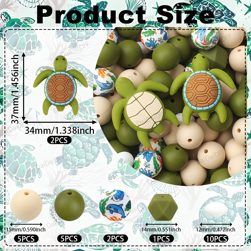 TEMU 25pcs 3d Turtle Shaped Silicone Bead Set, Ocean Theme 3d Animals Beads Suitable For Jewelry Making, Perfect For Bracelets, Lanyards, Beads Pen
