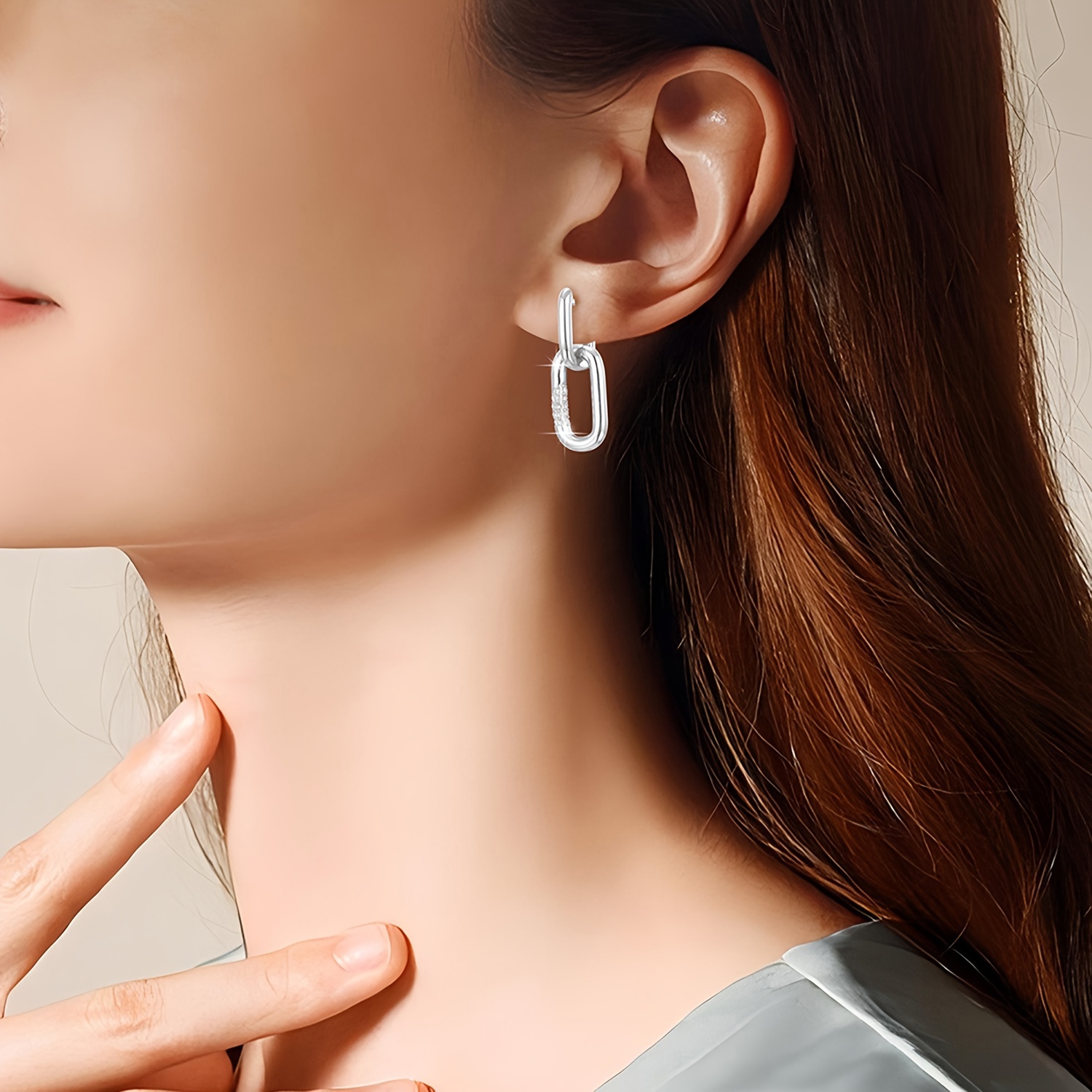 Geometric Double Ring Lock Earrings in S925 Pure Silver