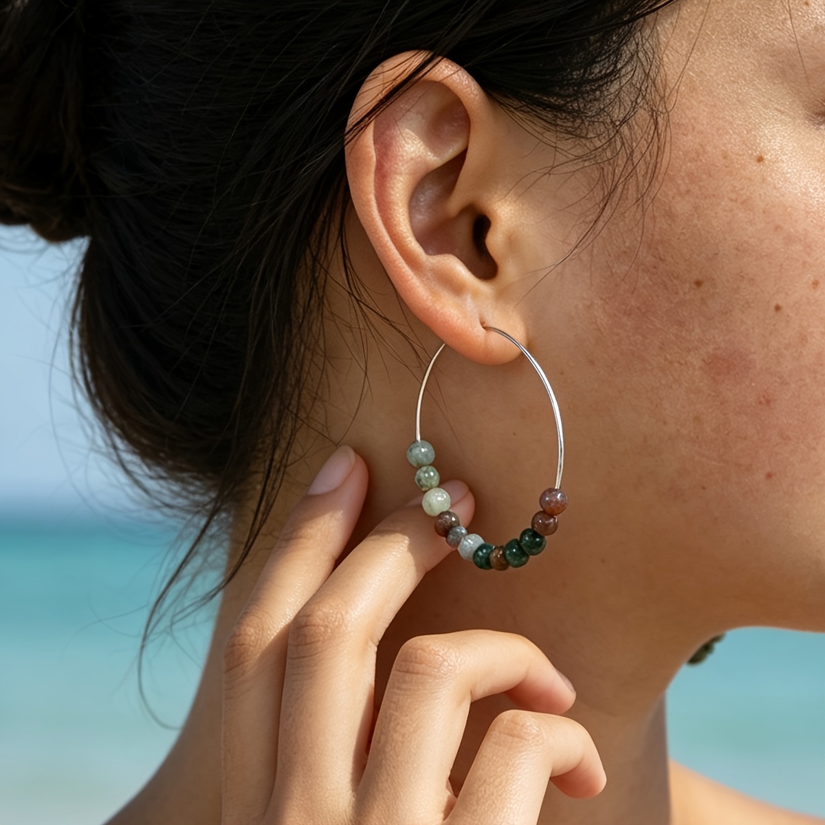 1 Pair Indian Agate Bohemian Fashionable Earrings