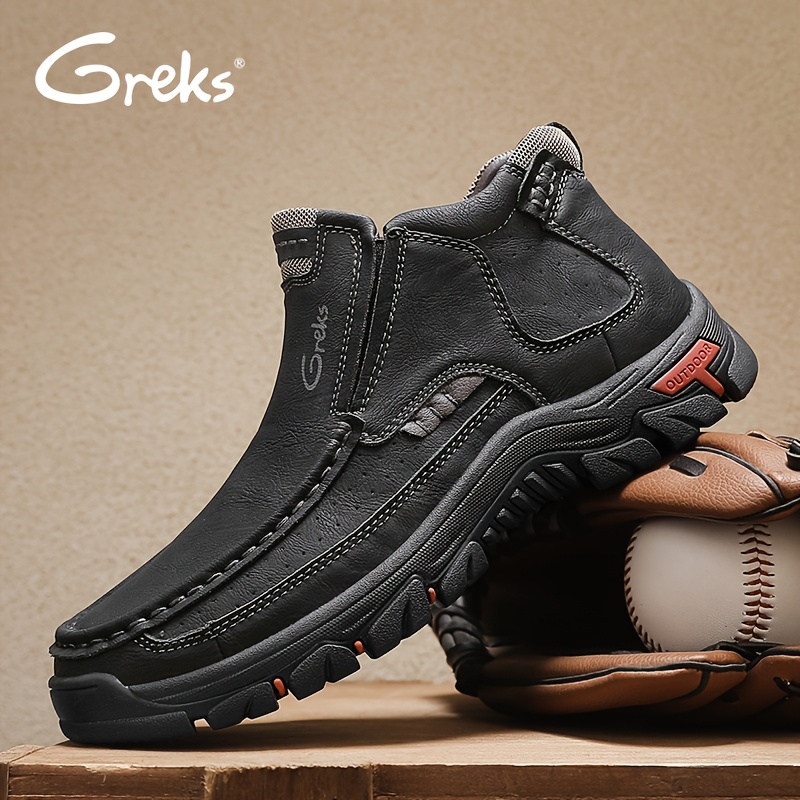 TEMU Greks Mens Hand Stitching Slip On Ankle Boots, Casual Moccasin Chukka Boots Non-slip Outdoor Hiking And Driving Loafers