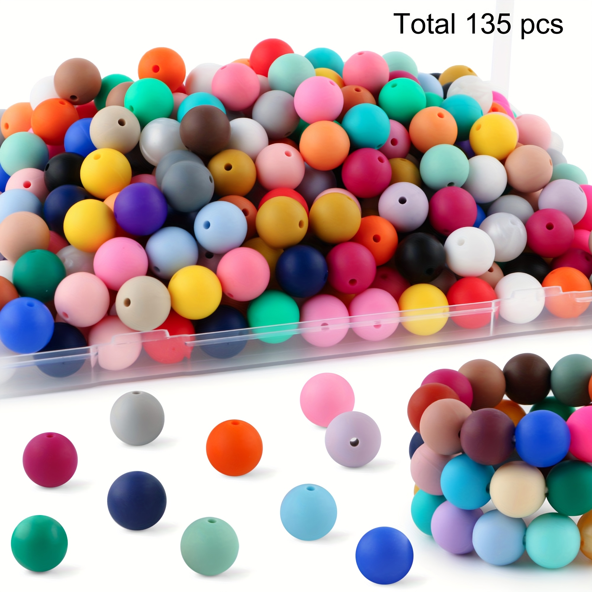 TEMU 135pcs Beads & Bead Assortments, Silicone Beads For Jewelry Making, 50 Colors Random Mixed (black, White, Yellow, Red, Blue, Pink, Green),