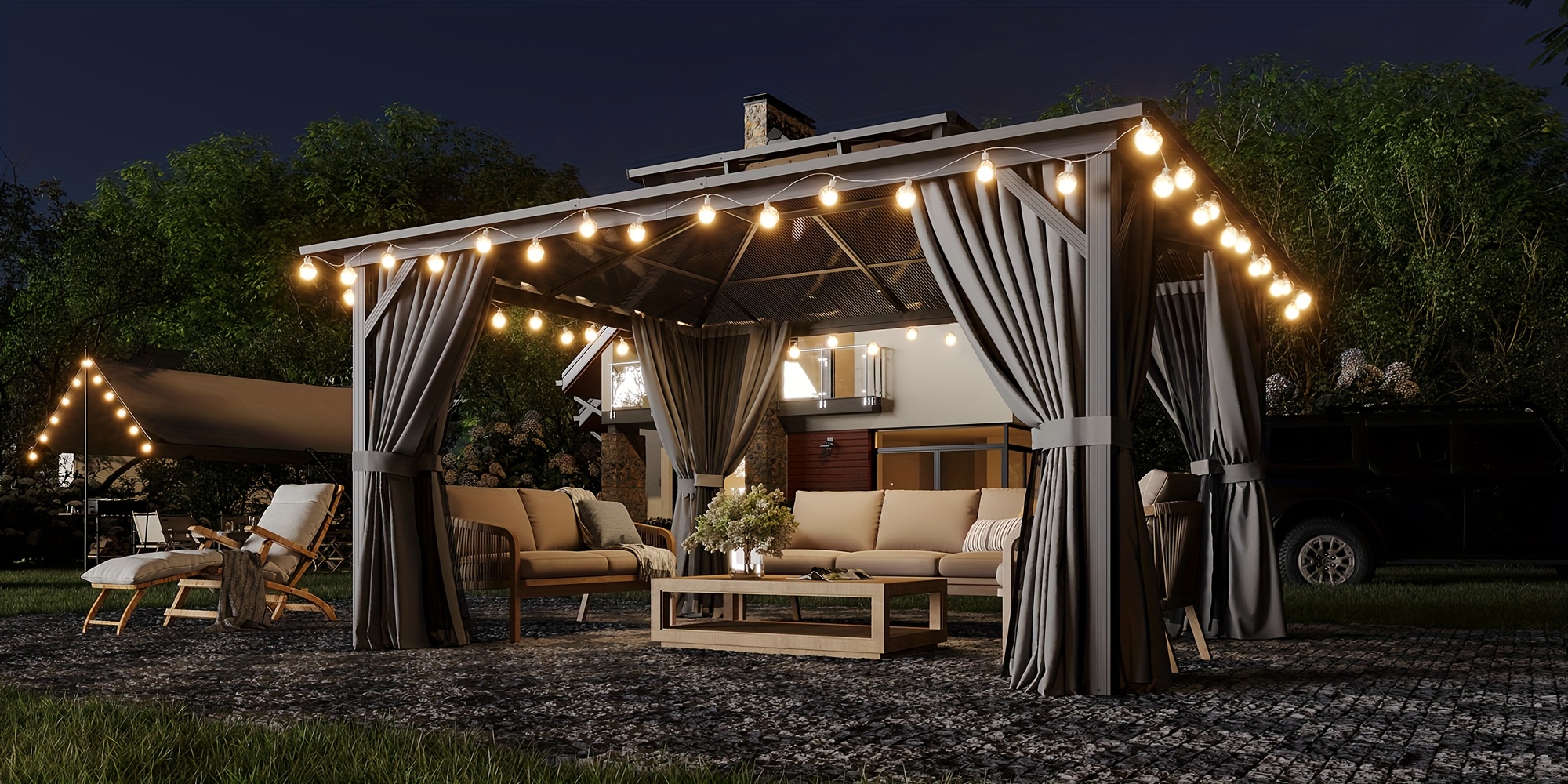 14'x12' Hardtop Gazebo for Patio, Outdoor Aluminum Gazebo with Double Roof, Curtains & Netting, Weather-Resistant Permanent Pavilion, Backyard Patio Furniture for Garden, Lawn, Deck (Gray)