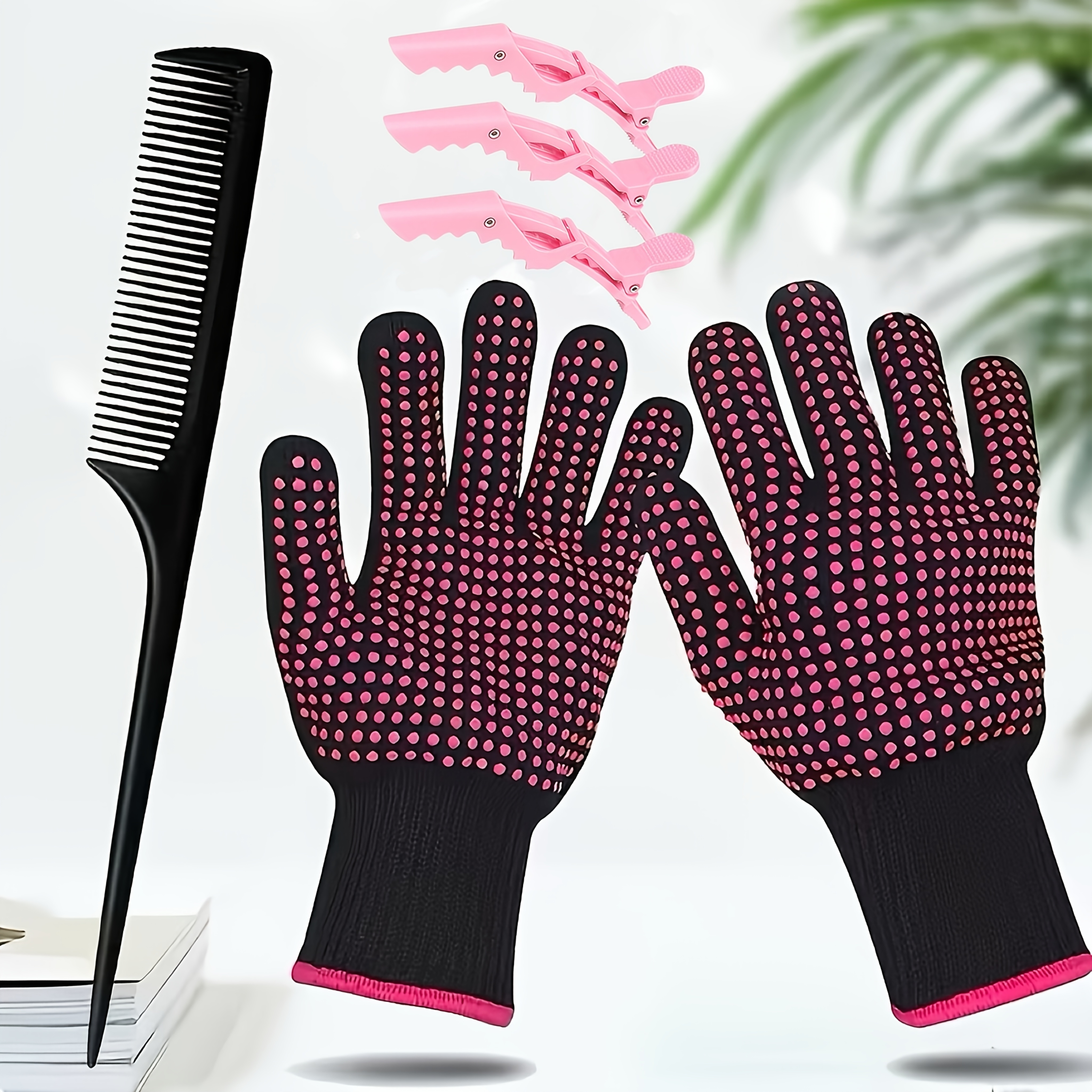 TEMU 6pcs Professional Hair Styling Set - Includes Hair Clips, A Comb, And Professional Hair Styling Gloves, Suitable For Detangling, Straightening,