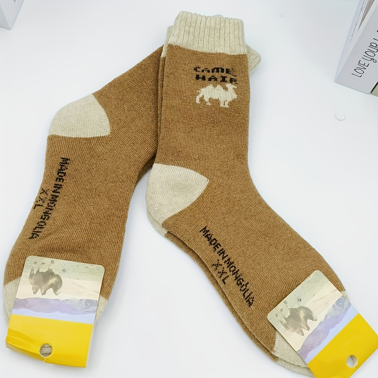 E-shop 2 Paar Herren Damen Herbst Winter Kameel Wadenlange Warme Socken, Geeignet für Outdoor Wandern, Trekking, Camping Seemannssocken, Halloween und