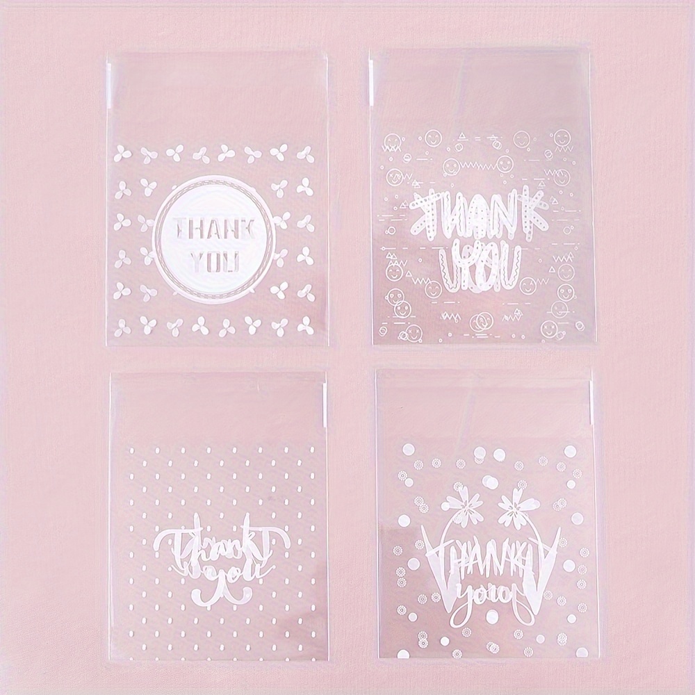 

50pcs Opp Self-adhesive Bags White Letters Thank You Printing Transparent Self-sealing Bags For Diy Jewelry Packaging Display Handmade Baking Gift Bags Small Business Supplies