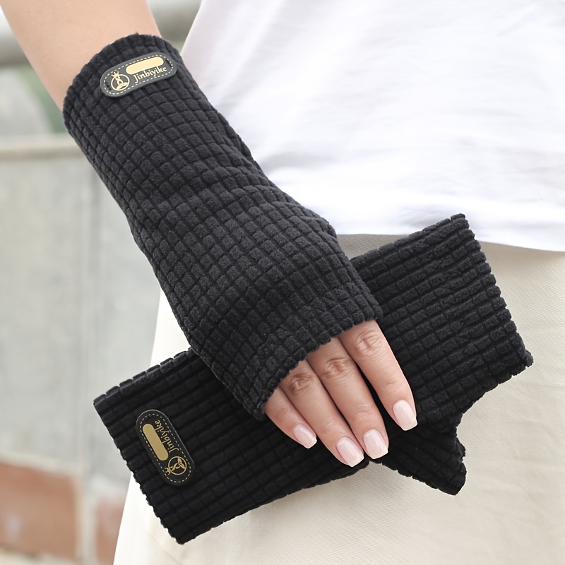 TEMU Autumn Winter Warm Fleece Half-finger Gloves Women Men Fashion Half-length Student Mid-length Thickened Finger- Gloves