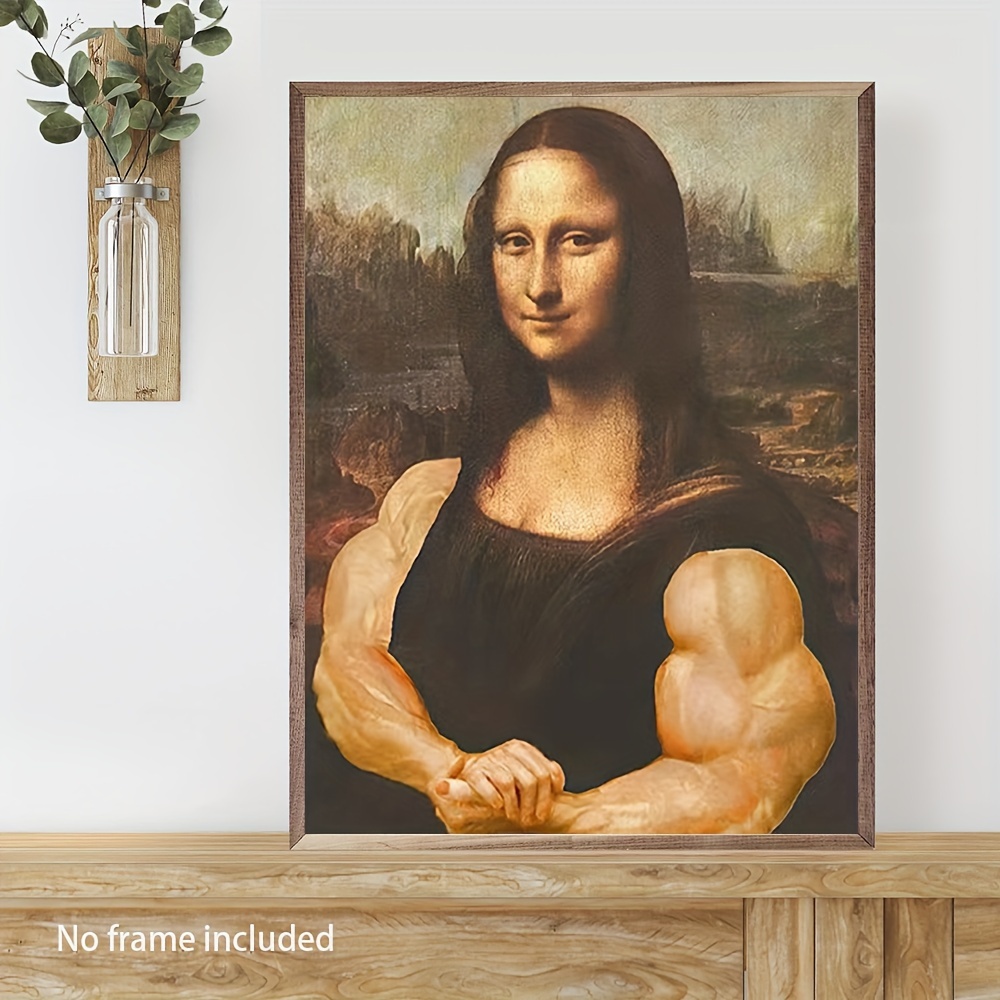 

Mona Lisa With Biceps - Waterproof Canvas Wall Art, Uv-resistant Oil Painting Print For Living Room, Bedroom, Office Decor, 12x16 Inches