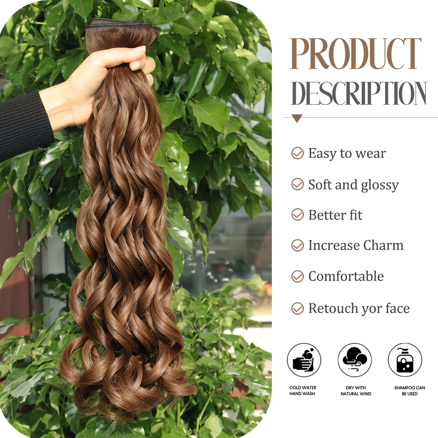 4pcs clip in hair extensions 20 inch long wavy synthetic fiber wigs body wave style for   for daily use and halloween celebrations   use elegant wavy hair synthetic fiber wigs hair wigs details 1