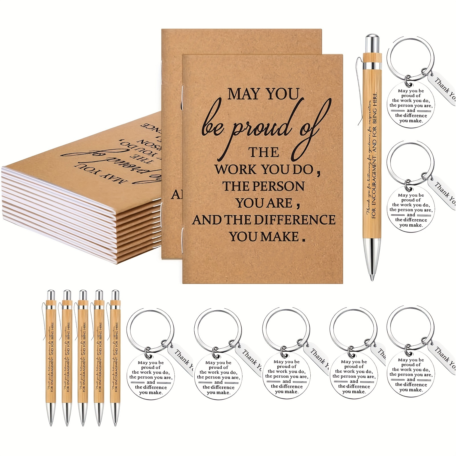 

20pcs Employee Appreciation Gift Set - Inspirational Pocket Notebooks With Retractable Bamboo Pens & Motivational Keychains - Perfect Thank You Gift For Coworkers, Staff, On Thanksgiving, Christmas