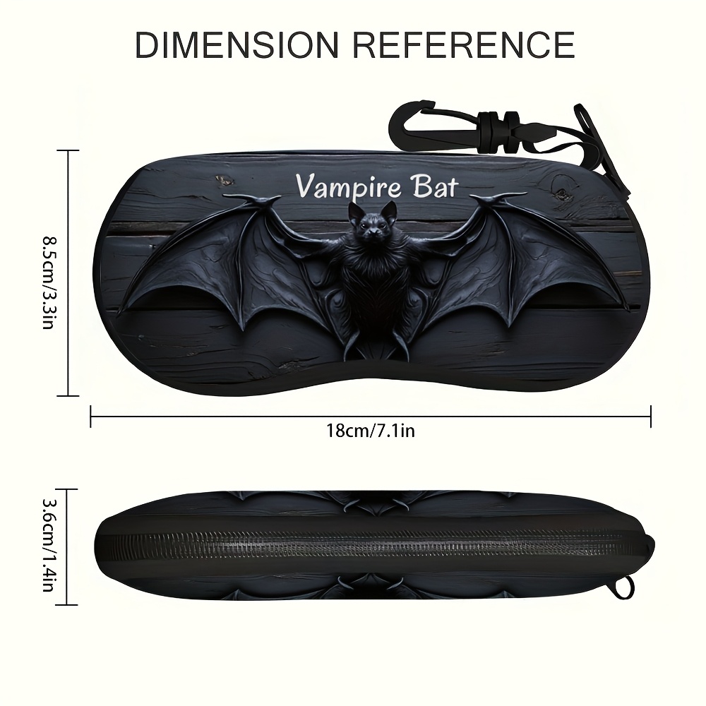 TEMU 1pc Gothic Vampire Bat Eyeglass Case - Zippered Glasses Holder, Vampire Bat Graphic, Compact & Lightweight For , Gothic Vampire Bat Lover Gift,