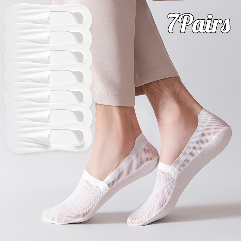 E-shop 7 Paar Paarungs-Style, reinweiße, super bequeme, hochwertige, unsichtbare Socken - Leichtes, atmungsaktives Mesh-Gewebe, weicher und elastischer