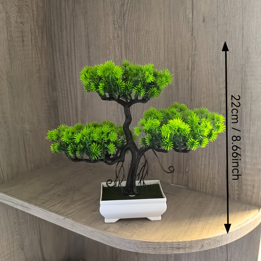 

1pc Lifelike Artificial Pine - 8.66" Tall, Green White Pot For Desk, Bedroom, Living Room Decor - No Battery Required, Artificial