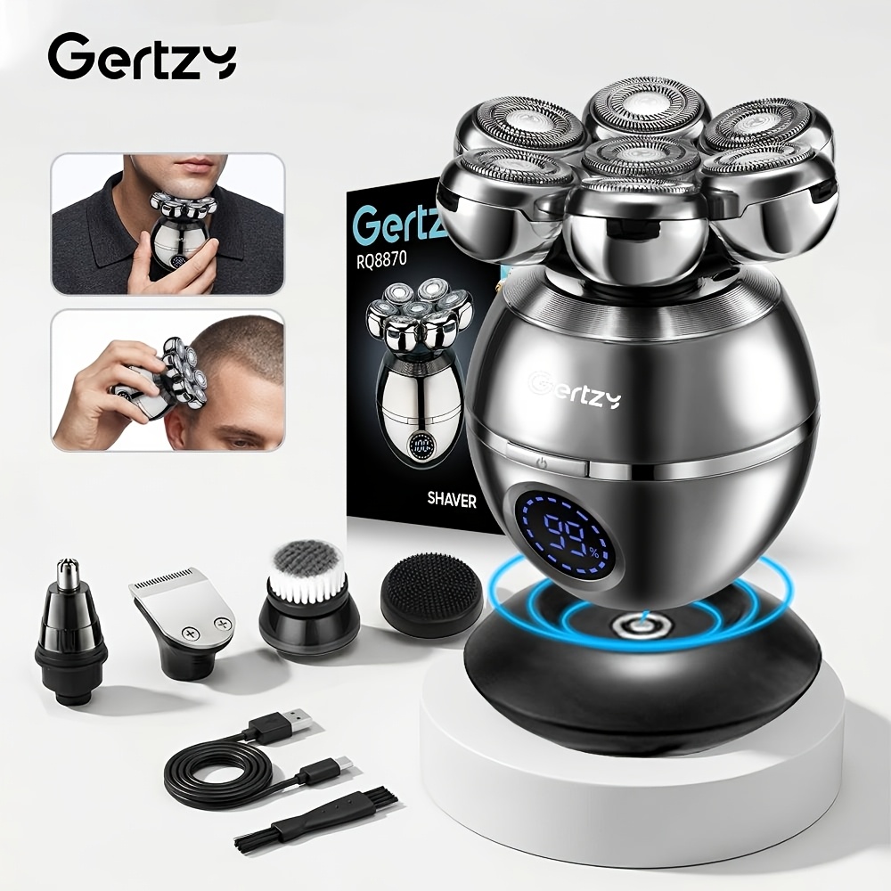 Image of The Grooming Kit For : 1pc/ Electric Head Shaver With Rotary , Clippers, Nose Trimmer, Brush & Massager - Cordless & Rechargeable!, Father's Day Gift
