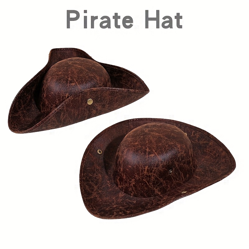 1 Unisex Pu Leather Pirate Hat, Three- Hat, Fashionable Hat For Performance Costumes, Masquerade Parties, And Cosplay Props