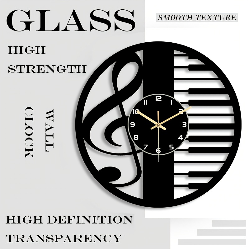 TEMU 12-inch Musical Design Glass Wall Clock, Suitable For Home Decor And Gifting, Aa Battery Not Included