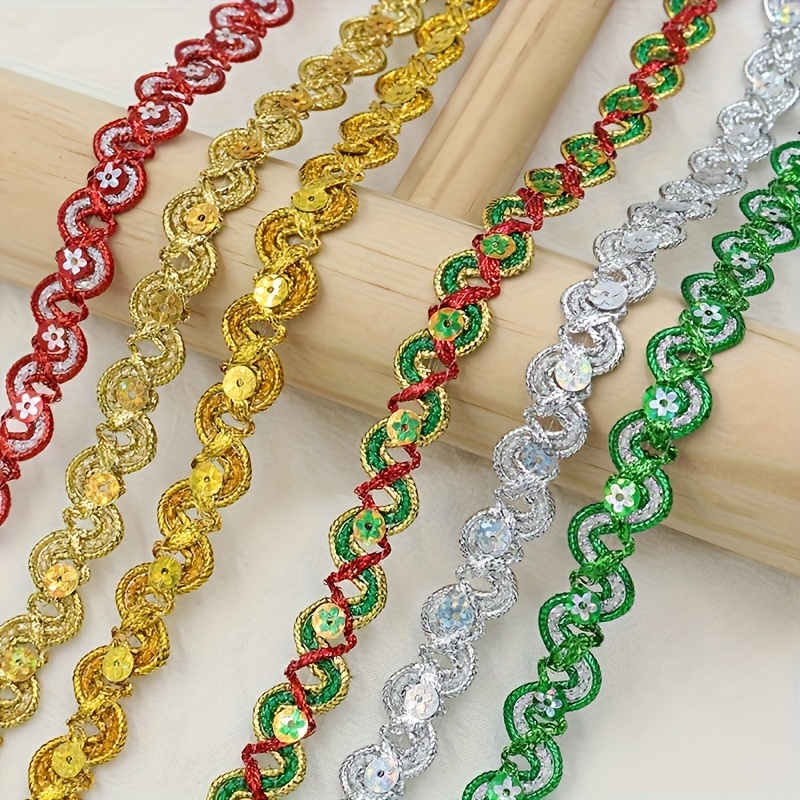 Long S-Shaped Sequin Lace with Golden Thread for Costumes