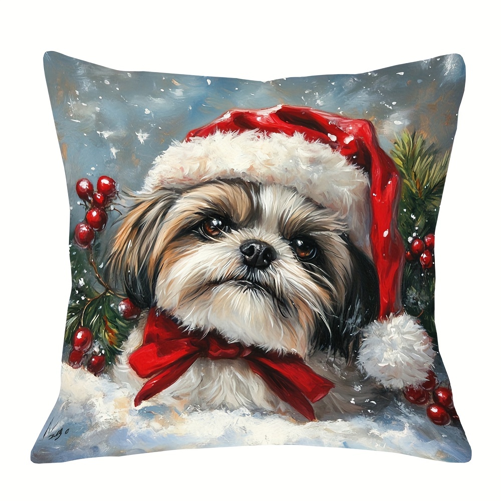 

Shih Tzu Christmas Throw Pillow Cover 18x41" - Super Soft Short Plush, Zip Closure, Machine Washable For Decor (pillow Not Included)