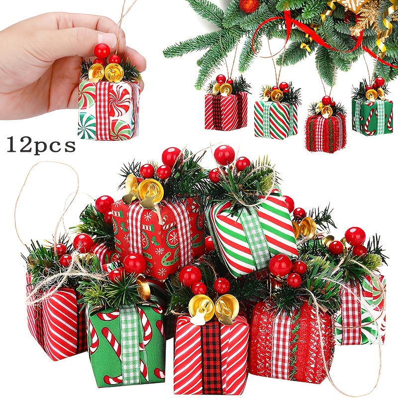 TEMU Christmas Tree Topper Ornaments, 12 Mini Christmas Tree Gift Boxes Christmas Tree Ornaments Gift Decoration Christmas Hanging Ornaments With
