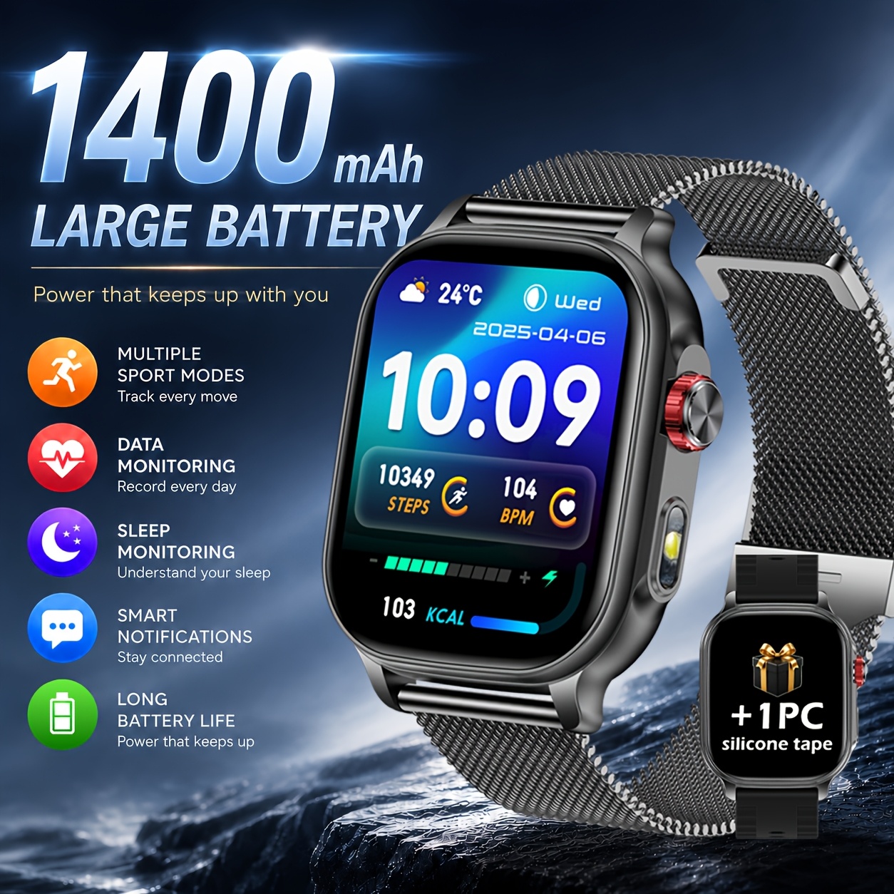 Image of 2026 New Smart Watches For Men And Women, 1400mah , Unisex, 2.01-inch Hd Display, Fitness , 100 Mode, Led Flashlight, Wireless Call, Ipx8, Active Pedometer, For Iphoneandroid, Men's Watch.