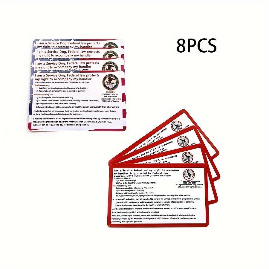 

8-pack Pvc Service Dog Information Cards, Ada Assistance Dog Cards, Dual-sided Law Guide For , No Battery Required, For Dog Training & Behavior Aids