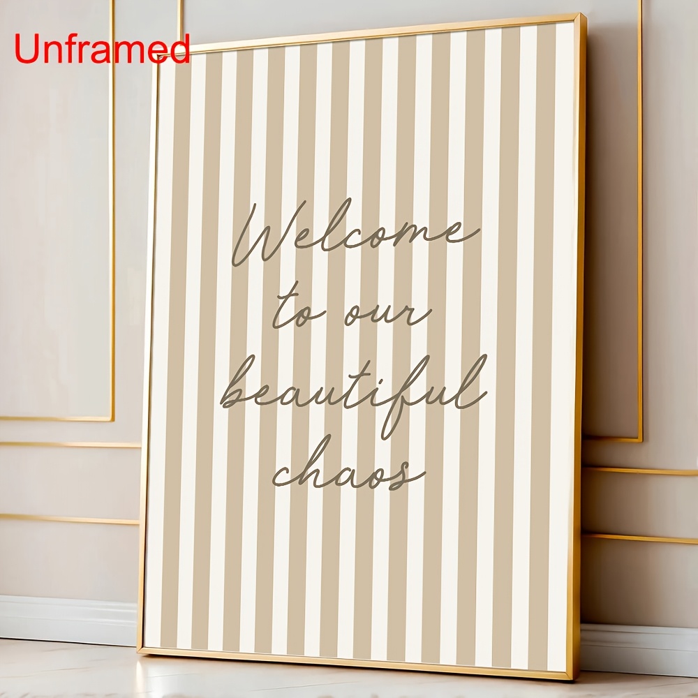 TEMU 2d Flat, 2d Flat, 2d Flat 1pc Unframed Poster Welcome To Our Beautiful Trendy Canvas Poster Beige Striped Funny Quote Kitchen Wall Art Print