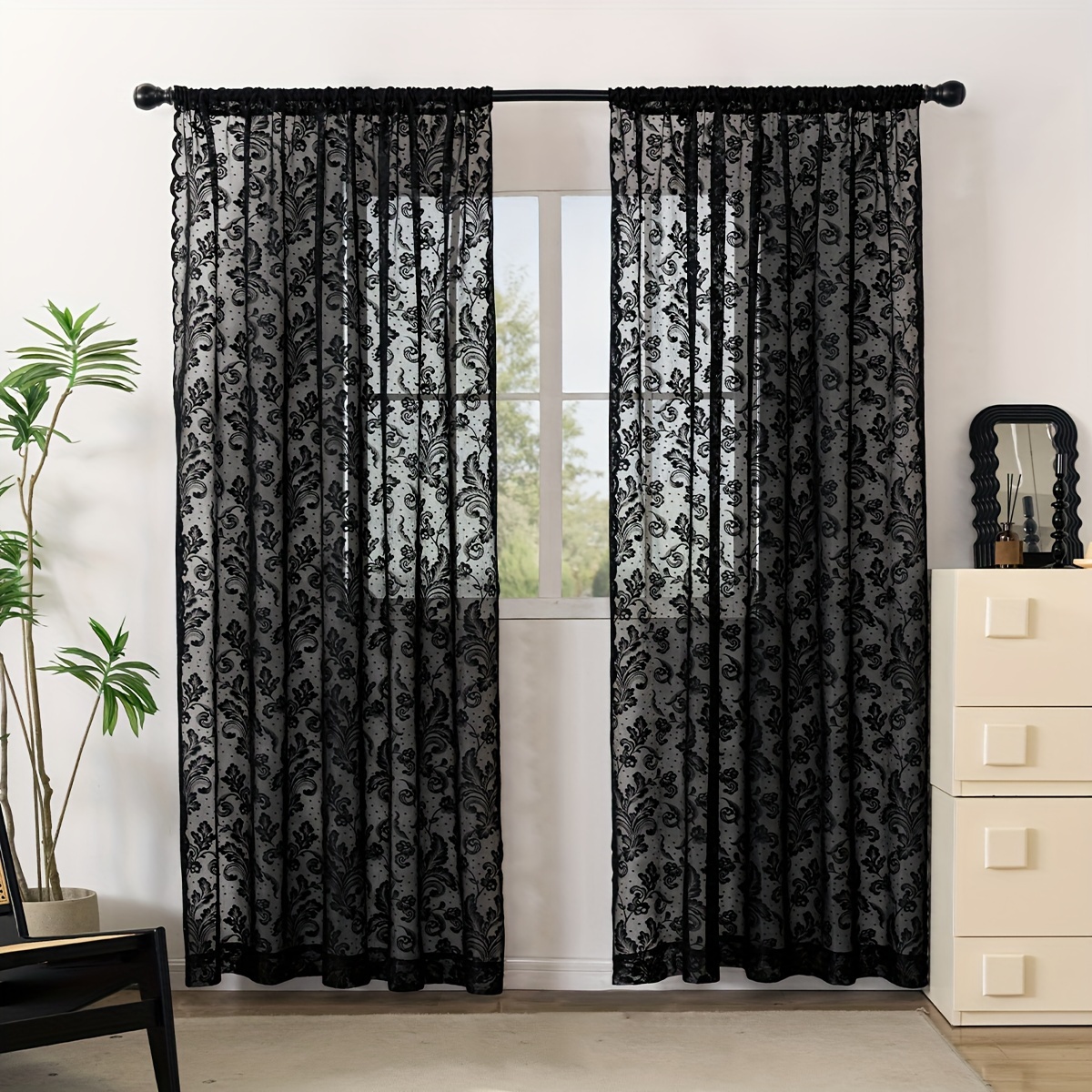 2pcs Lightweight, , Romantic Sheer Curtains