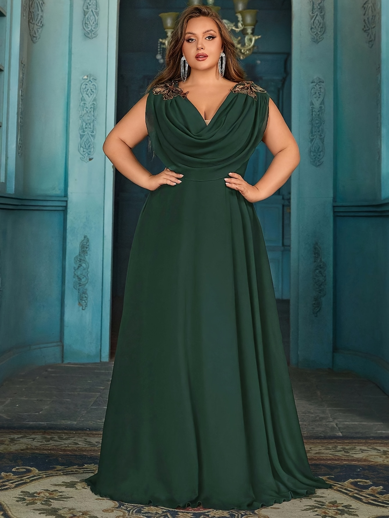 plus size plus size plus size elegant v neck chiffon - Temu