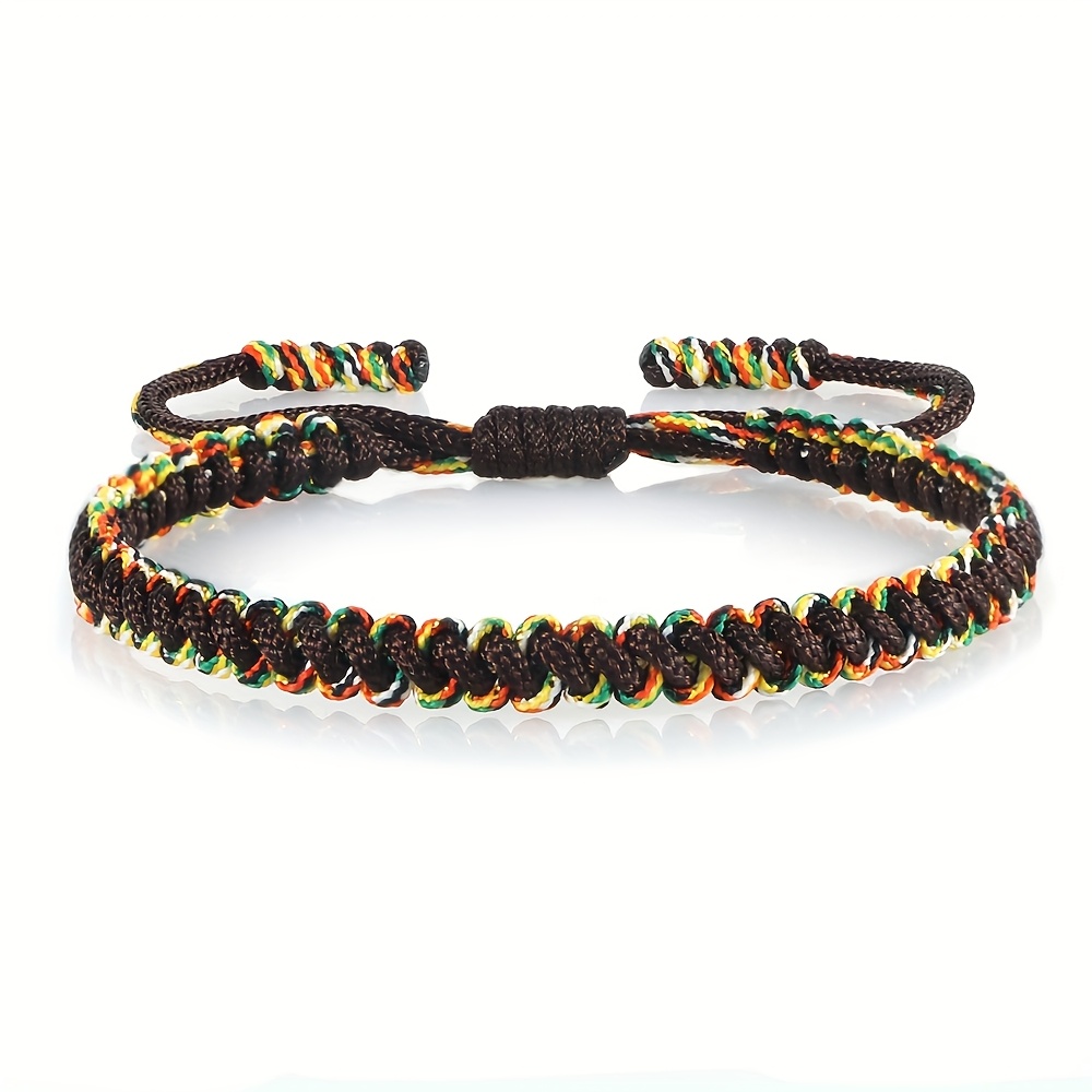 Boho Green & Rainbow Gradient Woven Bracelet Adjustable Friendship Jewelry