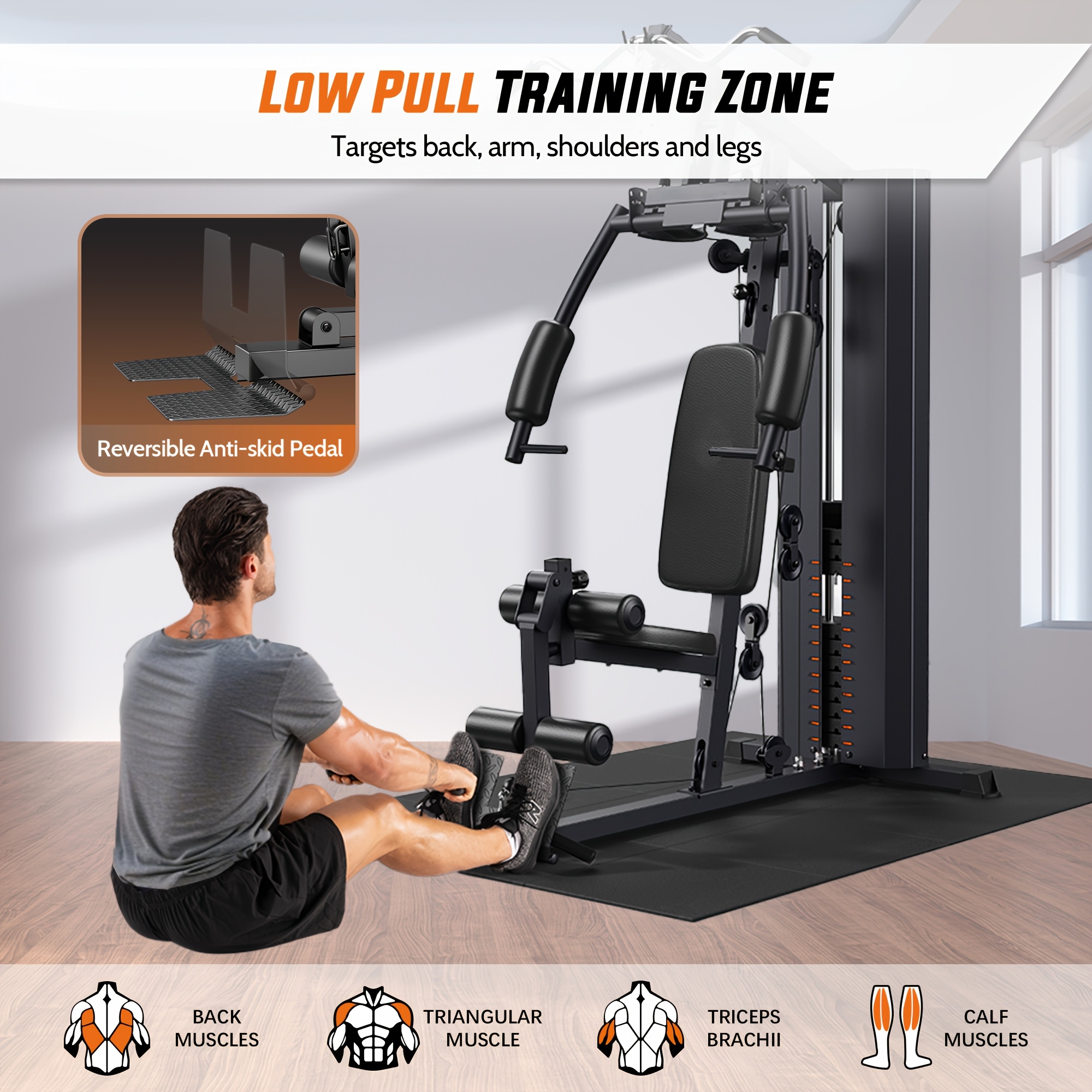 Versatile Adjustable Cable Machine for Home Gym - Full Body Workout Equipment with Pulley System, Includes Leg Press & Preacher Curl Pad - Sleek Black Iron Design - Perfect Christmas Gift for Men & Women, Gym Accessories