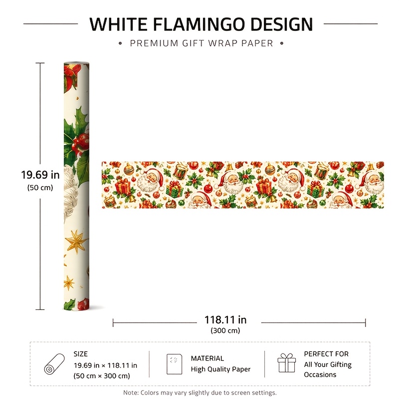 TEMU 1 Rouleau de Elite 50X300Cm (19.7X118.1In) - Motif Floral - Motif , Parfait pour Cadeaux, Anniversaires et Fêtes, Couleurs Vibrantes, Facile à