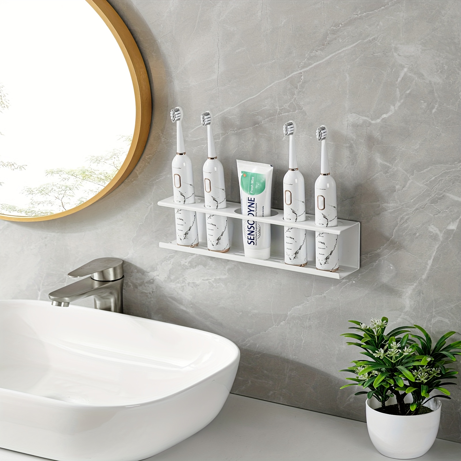 Image of Ayt - Wall-mounted Metal Toothpaste And Toothbrush Holder - Smart Toothbrush Holder, - Wall-mounted Storage Rack Suitable For Bathrooms And Kitchens, No Drilling Required, Modern .