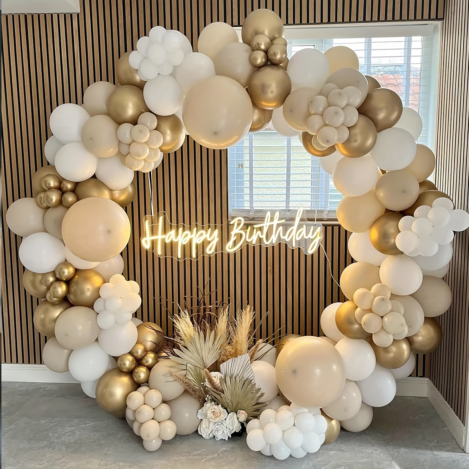 

154pcs White Sand Gold Balloons Garland Arch Kit, White Nude Balloons With Metallic Chrome Gold Latex Balloons For Boho Wedding Baby Bridal Shower Engagement Anniversary Birthday Decorations Backdrop