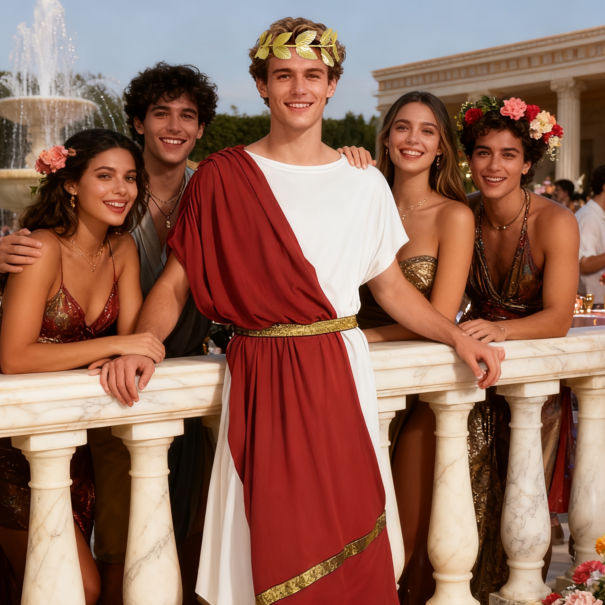 1 Set of Carnival Adult *'s Ancient Greek Toga Costume, Renaissance  Character * Attire, Suitable for Carnival, Christmas, Halloween, Party  Performances * Toga, Headdress, and Belt