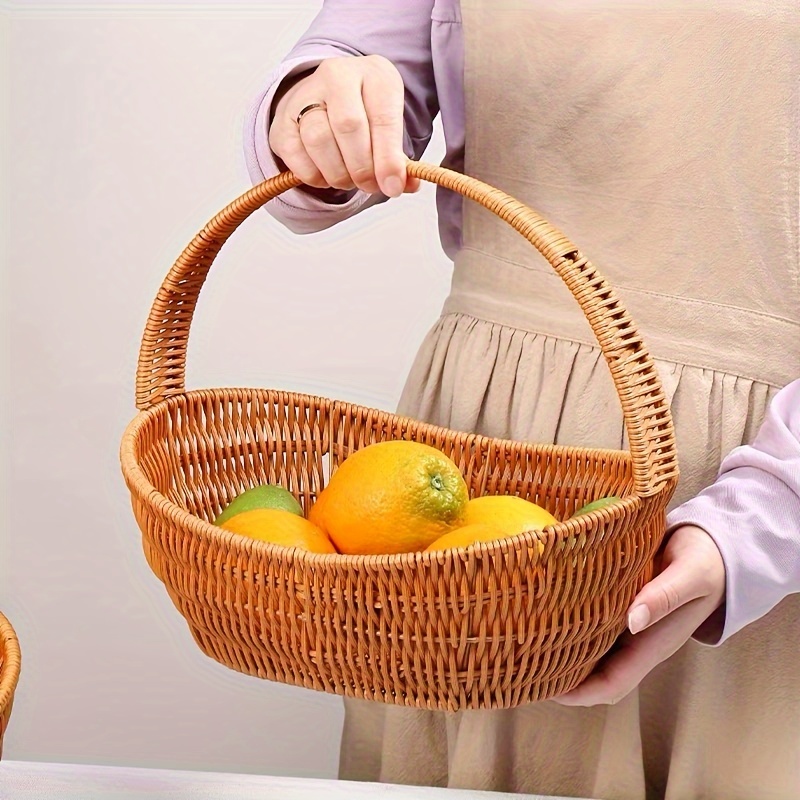 

1pc Handwoven European Style Basket, Reinforced Egg Fruit Candy Storage With Handle For Living Room, Shopping, And Gathering, Artistic Decor