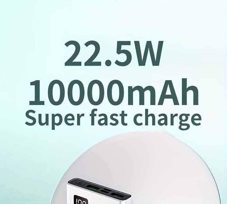портативный внешний аккумулятор с быстрой зарядкой 10000/ fast charging, 2 usb 3.0 type-  pd4, сверхбыстрая зарядка 22.5w, компактный и     для использования на открытом воздухе, портативный внешний аккумулятор, зарядка на открытом воздухе,   зарядное устройство, высокопроизводительное зарядное устройство, power bank Детали 0