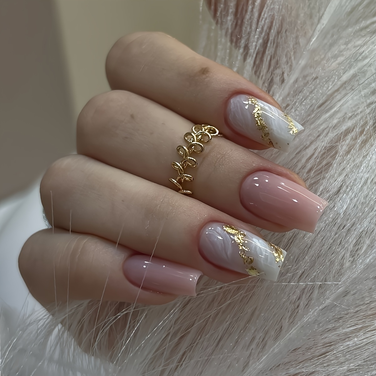 E-shop 24 Stück Mittellange, einfarbig rosa, weißes Ombre Glitzerband, Nagel, entfernbare künstliche Nagelstifte, 1 Stück und Jelly Kleber, 1 Stück