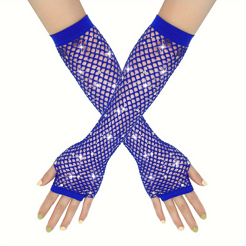 2pcs Rhinestone Party Mesh Net Elastic Gloves