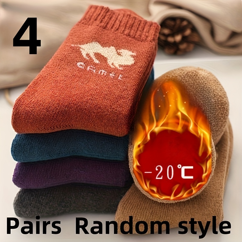 E-shop 4 Paar Winter Camel Fleece Verdickte Mid-Tube Warme Bademantelsocken Herbst Und Winter Bequeme Lange Socken