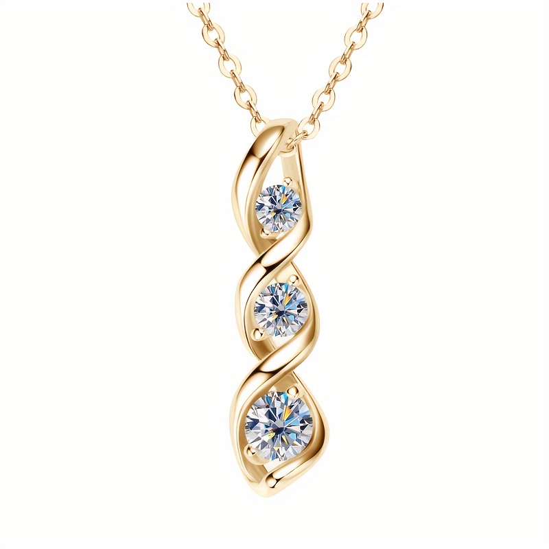 TEMU 925 Sterling Silver Moissanite Pendant Necklace - Elegant Vintage-, Fashionable And Trendy, Perfect For Daily Wear And Special Occasions, Ideal