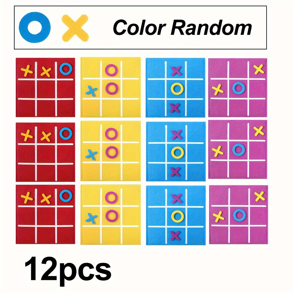 12pcs Mini Tic-Tac-Toe Games, Colorful Felt Material