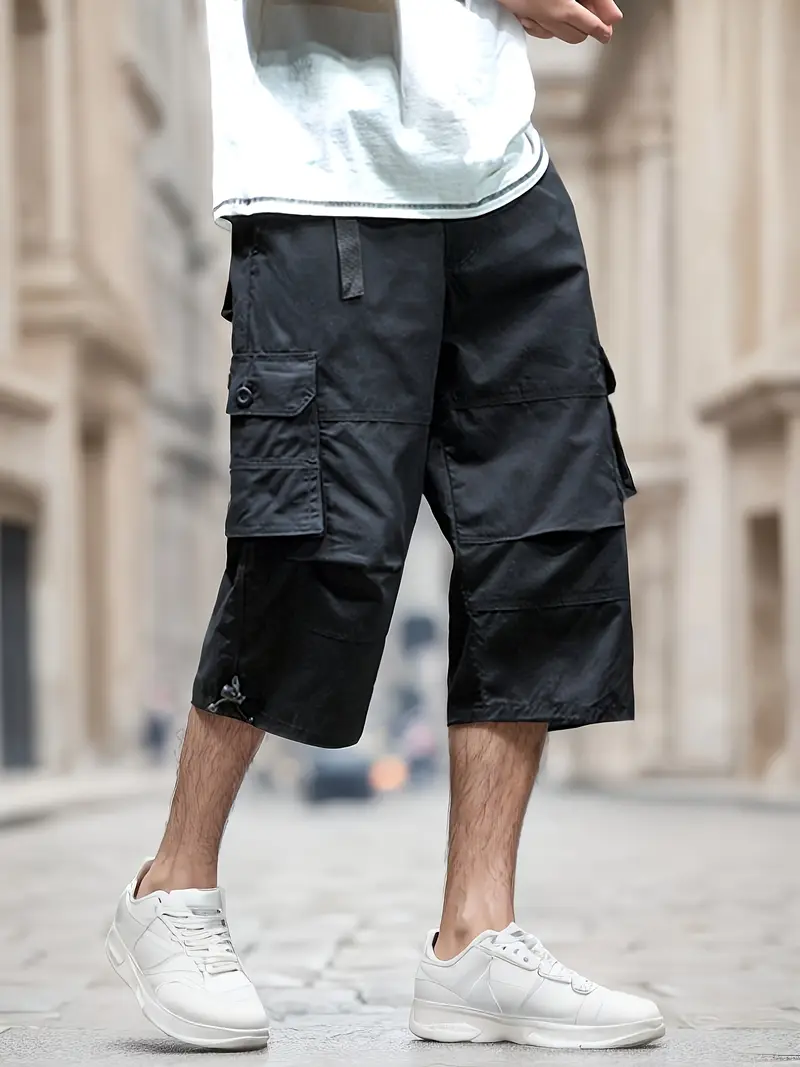 Heren zwarte casual cargo shorts, Treer zomer plus size werk Heren zwarte casual cargo shorts, Treer zomer plus size werk